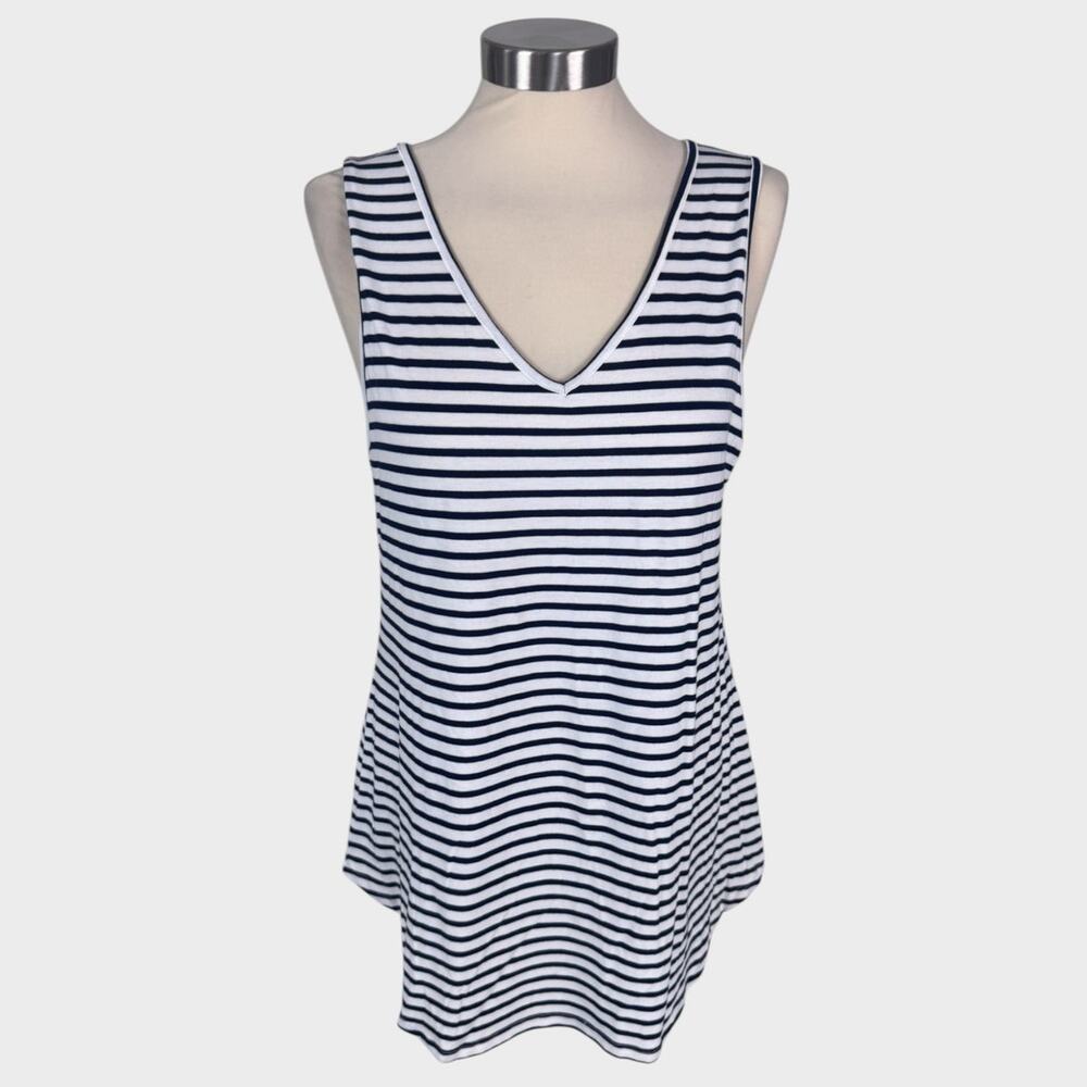 Hawthorne Large Sleeveless Striped Tank Top Navy Blue White